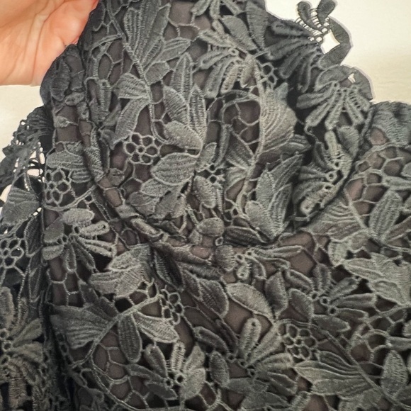 NWT SAU LEE Lace Off Shoulder Cocktail Black Asymmetric Midi Dress Sz 4 - Picture 7 of 9